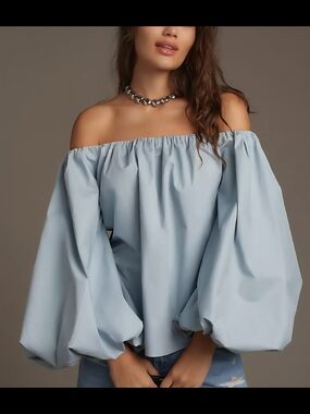 Anthropologie Sky Blue Off-the-Shoulder Balloon Sleeve Top Mare Mare